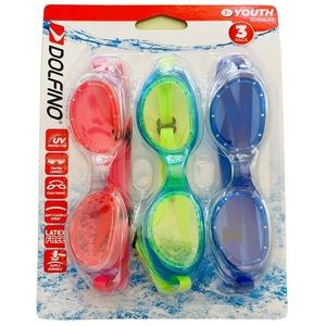 UV Protection 3 Pack Dolfino Water Beach Swim Dive Goggles Kids Children 7+